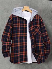 SHEIN Felpa con cappuccio casual a quadri per ragazzi adolescenti, con spalle a caduta e colore a contrasto, versatile e adatta per Natale, casa, pendolarismo, scuola, uso casual quotidiano, viaggi, feste all'aperto, sport, feste, autunno/inverno