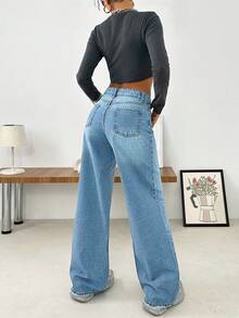 SHEIN Cottnline WOMEN WIDE LEG LOW WAIST JEANS - Baby Blue - View 2