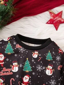 SHEIN Babygirl Casual Cute Christmas Cartoon Pattern Long Sleeve Sweatshirt - White - View 4