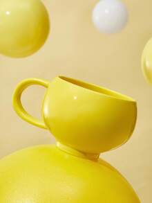 SmileyWorld® | SHEIN Cartoon Face Print Yellow 400ml Ceramic Mug - Yellow - View 2