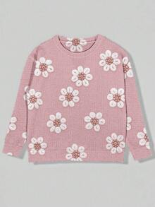 SHEIN LUNE 女式彩色花卉印花毛衣，圆领长袖舒适休闲上衣，适合秋冬季户外穿着 - 彩色 - 查看 3
