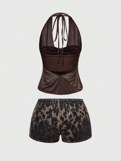 Hippie Débardeur sans bretelles sexy pour femmes avec décolleté plongeant vintage et imprimé léopard pour soirée de Noël (inclut un soutien-gorge bandeau)