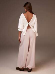 Athîral Women's Solid Color Elastic Waist Pleated Harem Pink Balloon Pants,New Year's Casual - Pink - View 2