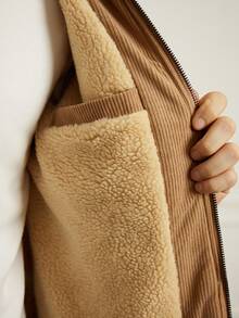 Manfinity Homme Herren Herbst/Winter einfache Fleecejacke, Design mit Mehreren Taschen, Cord, Business Lässig Outdoor Reißverschluss Vielseitige Jacke, Old Money