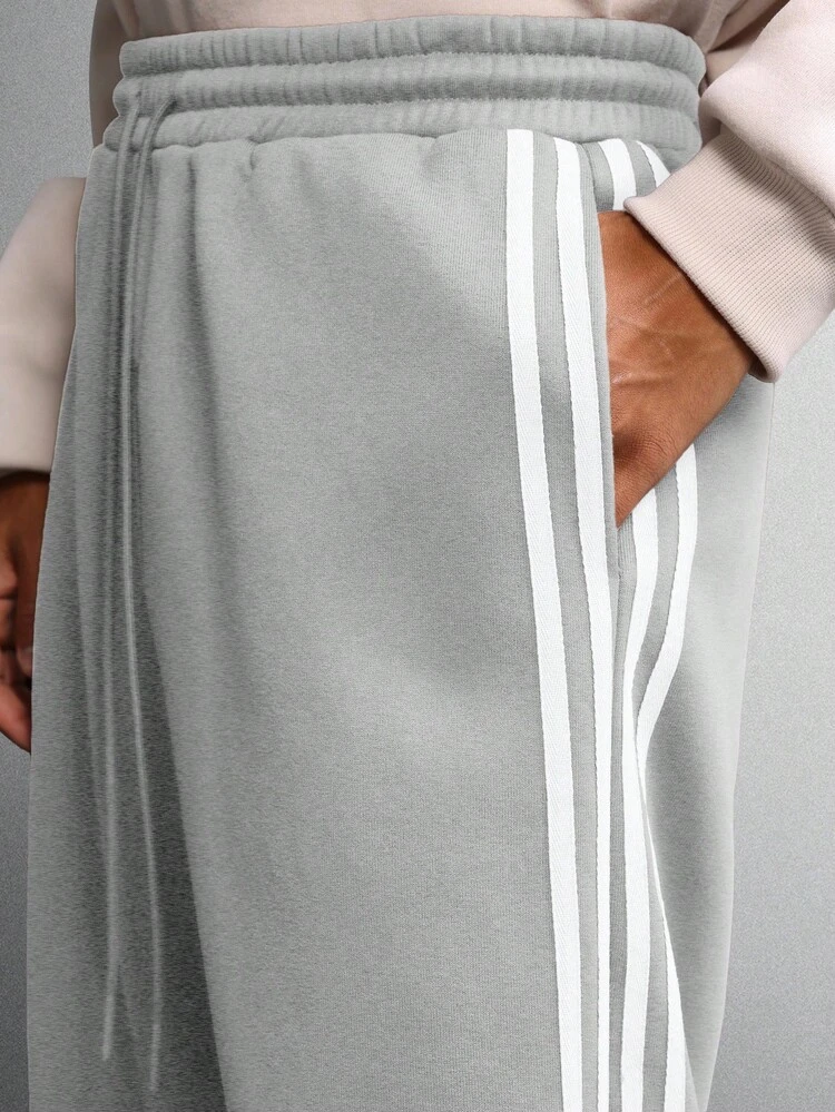 Wide Leg Barrel Fit Pants With Side Stripes