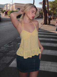 Turnttoni Women's Solid Color Halter-Neck Tank Top, Fashionable For Summer - Yellow - View 4