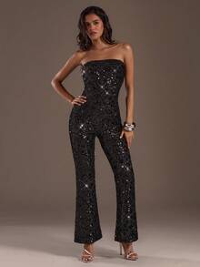 Glamine Women's Fashion Music Party Sequin Bandeau Jumpsuit - Black - View 6