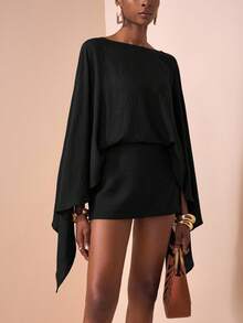 Zivah 2025秋冬新款通勤优雅休闲度假宽松棕色长袖衬衫+迷你裙裤子女两件套，旅行，通勤，派对，度假，老款风格，购物，宴会，优雅，聚会，约会，休闲-A，舒适秋冬女装 - 黑色 - 查看 7