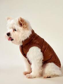 PETSIN 1 pieza Abrigo invernal para mascotas de unicolor simple con forro térmico, a prueba de viento para perros grandes como el golden retriever, para uso en exteriores - Café integral - Ver 5
