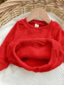Completo da bambina con top a maniche lunghe con motivo carino e morbido e pantaloni a vita elastica, outfit rosso autunnale/invernale, abbigliamento invernale per bambine, set da 2 pezzi, abbigliamento invernale in pile - Rosso - Visualizzare 11