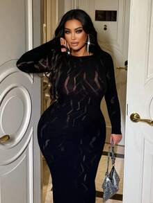 NU&NOW 大码女式性感长裙 - 黑色 - 查看 3