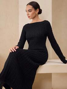 Graceveil Abito maglione invernale da donna con nodo attorcigliato, colore nero - nero - Visualizzare 1
