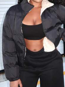 Alexandranx 秋冬双面拉链连帽棉服大衣 - 黑色 - 查看 3