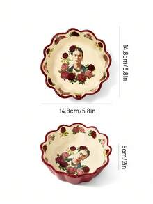 Frida Kahlo X SHEIN 1 个花瓣设计陶瓷碗，耐热，可用于微波炉和洗碗机，适合盛放谷物、水果、汤等。