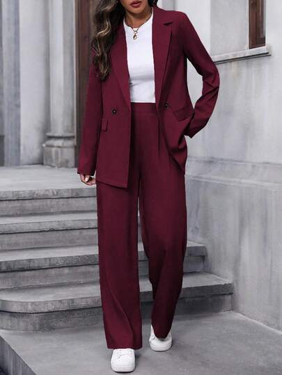 EMERY ROSE Damen Blazer und Hose Set in Unifarbe, formelles Pendler-Outfit