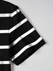 Claim Dot 男女通用经典黑白条纹马匹印花休闲 T 恤，时尚图案 T 恤 - 彩色 - 查看 3