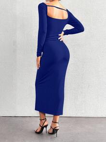 EURMUSE Cắt ra phía trước Váy bodycon - Xanh đậm - Xem 2