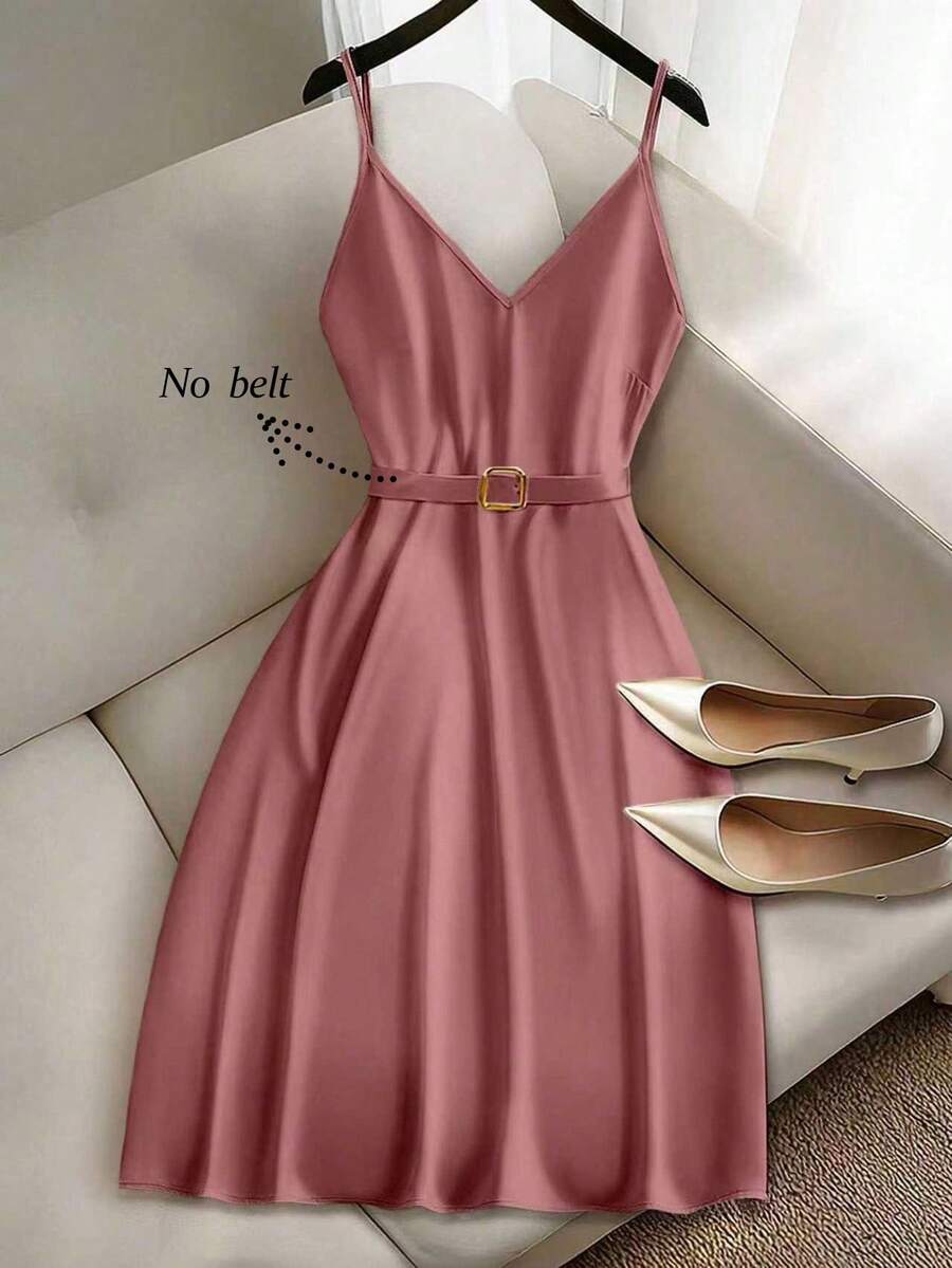Franclia Elegant V-Neck Sleeveless A-Line Mini Dress, Versatile And Suitable For Daily Wear Summer Dress Clothes For University - Redwood - View 1