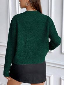 EMERY ROSE Áo len dệt kim cổ tròn tay dài màu trơn phong cách thường ngày - màu xanh lá - Xem 2