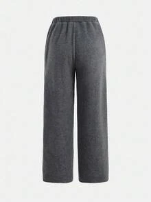 SHEIN Girlism 2 件套休闲百搭校园运动英文图案灰色连帽衫，适合青少年女孩，秋冬 - 灰色 - 查看 6