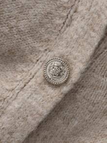 Franclia 女式蕾丝领条纹插肩袖套头针织毛衣，复古风格，加大码 - 卡其色 - 查看 6