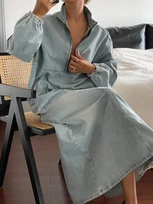 DAZY Women's Casual Washed Denim Top And Skirt Set Fall,Winter - Blue - View 1