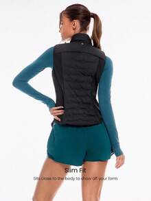 Chill Flex Soft Warm Chill Seamless Stretchy Reflective Down-Proof Slim-Fit Puffer Vest Autumn Winter Outdoor Daily Casual - Black - View 4