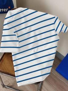 Claim Dot Unisex Classic Striped Horse Print Casual T-Shirt, Fashionable Graphic Tee  Blue And White Shirt Graphic