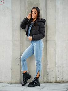 SAYEHFBABY 拉鍊式短身連帽棉衣-黑色 - 黑色 - 查看 6