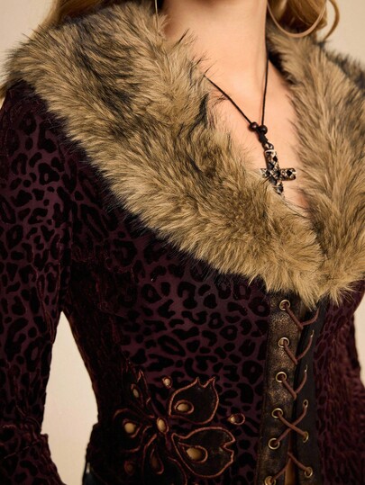 EDITION Camisa con mangas acampanadas, cintura con lazo y parches de encaje, estilo natural para mujer