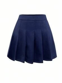 Franclia Women's Navy Blue Casual Stand Collar Long Sleeve Button Front Jacket & Pleated Midi Skirt 2 Pieces Set, Collegiate Style, Commuter Outfit, Autumn - Navy Blue - View 3