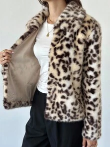 Firerie Casaco feminino de manga comprida com estampa de leopardo, lapela e forro de pele sintética. Elegante e moderno, perfeito para o dia a dia, trabalho, festas, eventos formais e ocasiões especiais, incluindo outono e inverno. Ideal para ocasiões como Ano Novo. - Multicolorido - Ver 9
