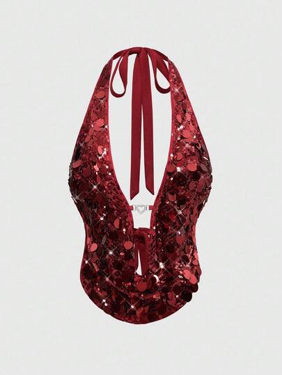 ROMWE Avant Canotta da donna con scollo drappeggiato, perline e schiena scoperta, in stile retrò da vacanza in isola, di Y2K