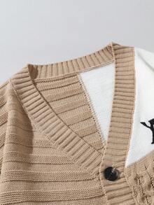 Manfinity Hypemode Áo khoác cardigan dệt kim đơn hàng ngày tay dài màu tương phản dành cho nam, mùa thu/đông - Màu be - Xem 3