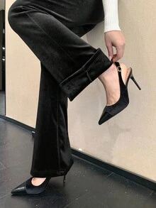 DAZY Quần ống loe đính nút kim loại thời trang thanh lịch, lót nhiệt dành cho nữ, quần dài thường ngày cơ bản cho mùa thu đông - màu đen - Xem 7