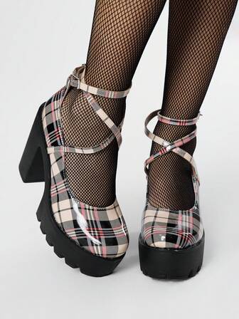 Goth Zapatos de mujer de punta cerrada con correa cruzada tipo Mary Jane, zapatos de plataforma punk gótica con tacón grueso, correa con hebilla, zapatos de uniforme JK, tacones altos formales y resistentes al agua para el trabajo