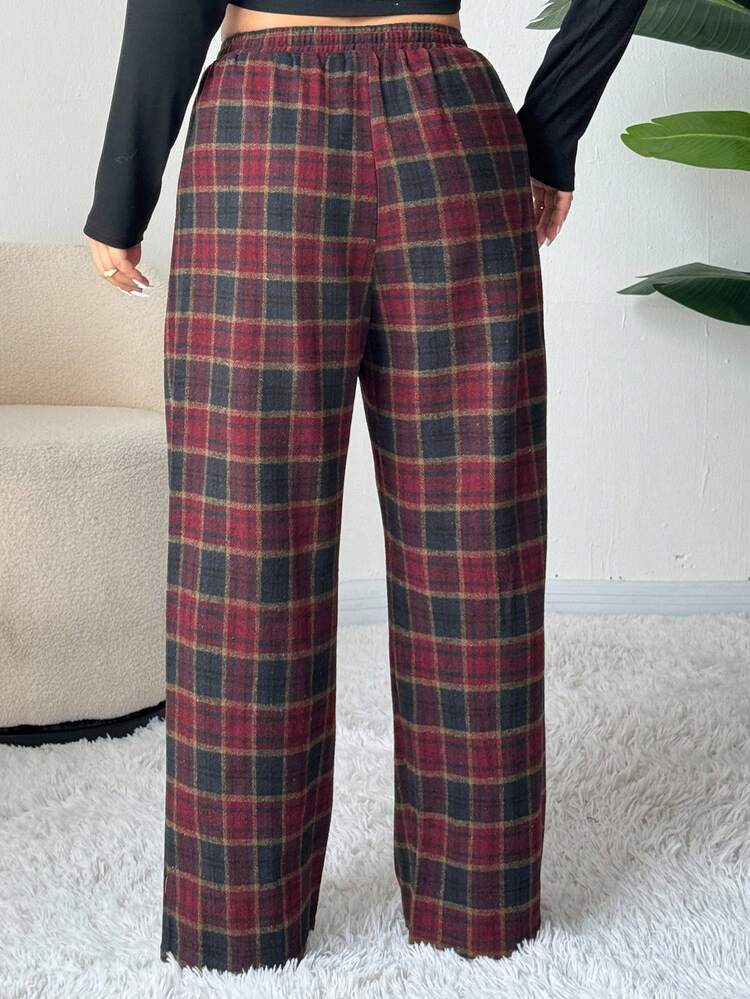 Dazy Plus Plus Size Women Loose Straight Plaid Long Cozy Pants Sleepwear Bottoms, Spring/Autumn, Fall & Winter