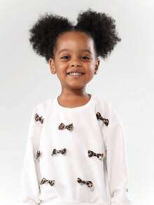 SUMWON Girls Leopard Print Bow Accent Sweatshirt Cute Animal Pattern Long Sleeve Pullover Fall Winter Casual Fashion Sweater - White - View 3
