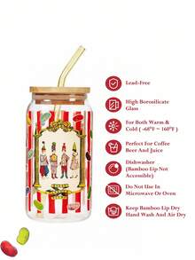HARRY POTTER X SHEIN 1 Pc 500 Ml/17.6 Oz Novelty Jelly Bean Print Glass Cup With Straw Cleaning Brush, Heat & Cold Resistant, Suitable For Milk, Juice Etc.,Christmas,Gift Ideas - Clear - View 4