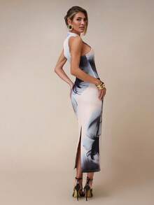 COSMINA Robe d'été élégante à imprimé floral pour femme, style col ras-du-cou