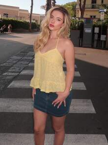 Turnttoni Women's Solid Color Halter-Neck Tank Top, Fashionable For Summer - Yellow - View 5