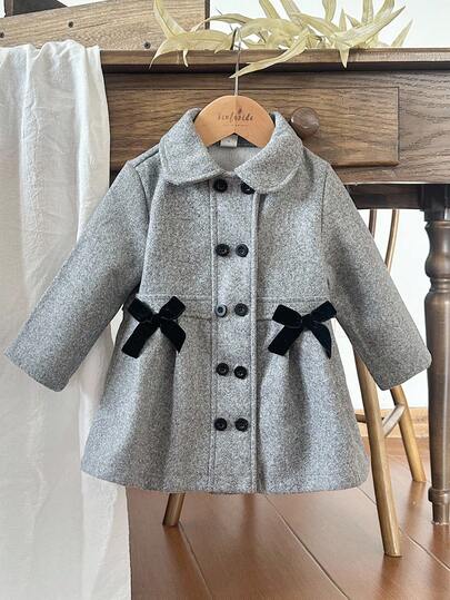 Vintaside Kids Chaqueta para niñas, cómoda para usar en la transición de primavera, otoño e invierno, con estilo elegante y campestre, decorada con moño de terciopelo, un abrigo versátil y lindo que combina con todo