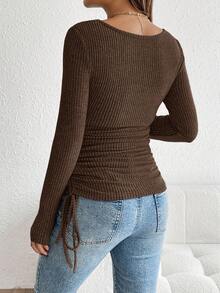 SHEIN Herbst/Winter Lässiges Umstandsmode Top mit Kordelzug und Rüschen, Stilloberteil, Schwangerschaftsshirts, Schwangerschaftskleidung, Braunes Langarmoberteil