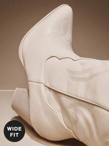 SHUZIA Botas vaqueras de rodilla de mujer con puntera recortada, tacón de bloque y patrón de bordado retro - Silueta elegante con atractivo atemporal de rodeo - Beis - Ver 7