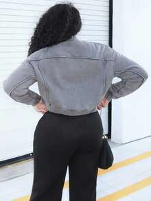 Alexandranx 水洗拉链夹克 运动衫 运动服 缝线细节 返校 秋冬 舒适 秋季 圣诞节 可爱 休闲 日常 胶囊衣橱 Y2K 街头服饰 - 深灰色 - 查看 2