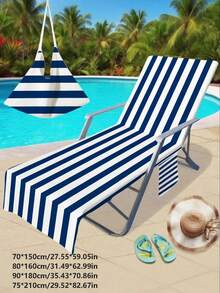 1pc Foldable Beach Chair Cover That Can Be Folded Into A Tote Bag, With Side Pockets To Hold Glasses And Phones. Suitable For Beach Chairs, Towels, Swimming Pools, Hotels, Easy To Carry, Soft, Absorbent, Essential For Bathroom, Vacation, Beach, Swimming, Fitness, Multi-Purpose Towel - Multicolor - View 12
