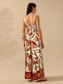 CAJUNI Women's Boho Leopard, Pineapple, Tropical Flora And Fauna Print, Sleeveless Black Long Jumpsuit, Holiday Casual Beach Summer Jumpsuit