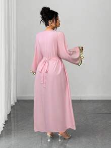 SHEIN PETITE CURVE Vestido longo elegante com acabamento em renda floral, outono/inverno