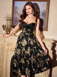 Vintamour 复古优雅女装缎面拼布派对鸡尾酒会礼服 女式秋季服装 万圣节服装 冬装 圣诞冬装女装 女式秋季服装 女式万圣节服装 女式圣诞服装 圣诞派对礼服 新年礼服 女式感恩节服装 优雅派对礼服 优雅派对礼服 - 黑色 - 查看 4