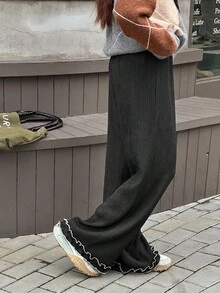 DAZY 青少年女孩松紧腰荷叶边下摆阔腿宽松休闲裤